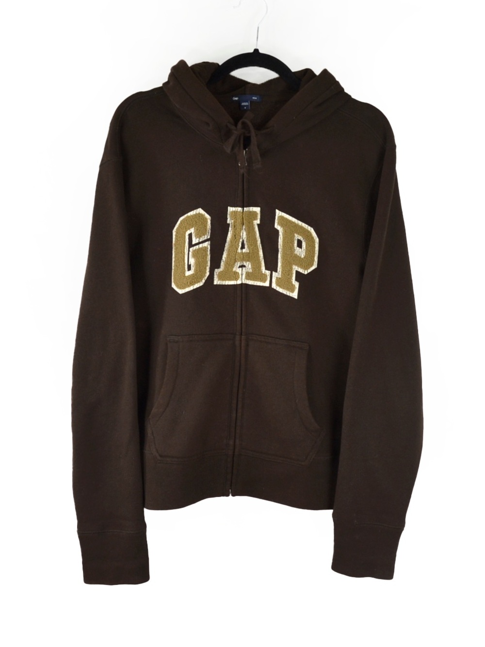 Vintage Gap Oversized Chenille Spellout Logo Brown Zipup Hoodie Sweater Unisex